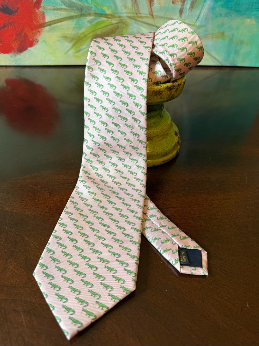 Pelican Coast Neckwear Men’s Pointed Tie Pink Blue Green Alligators Coastal Prep